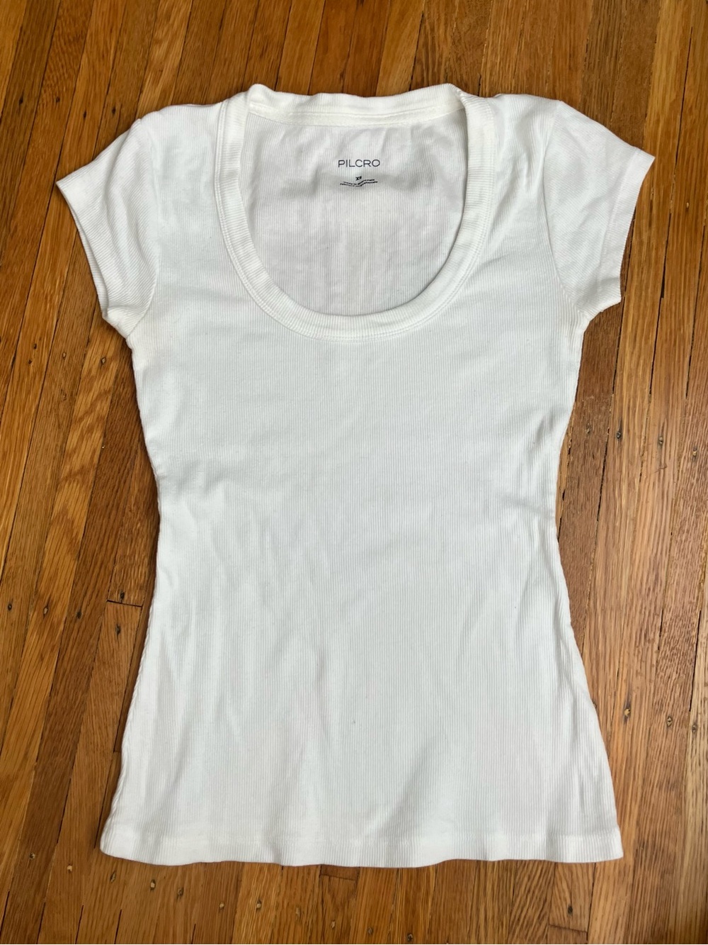 Pilcro White Scoop Neck Ribbed Short Sleeve Tee